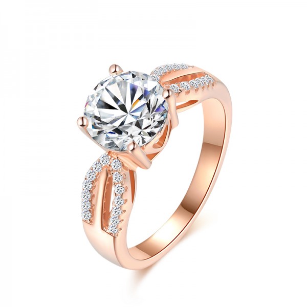 925 Sterling Silver Ring For Women Inlaid Cubic Zirconia 2.0 Carat Plating Rose Gold Interwined Design Luxury and Noble Polish Craft