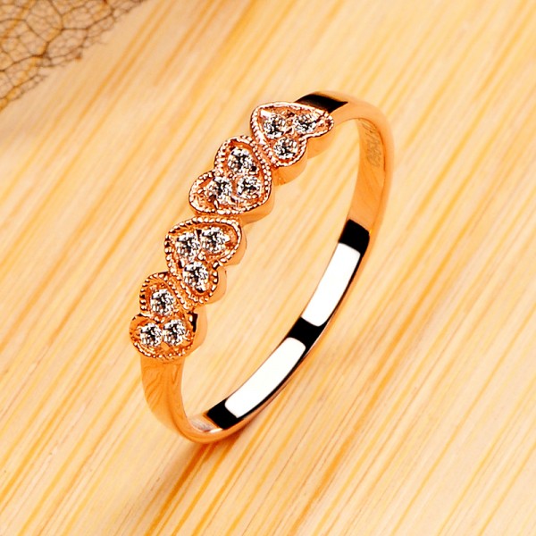 925 Sterling Silver Ring For Women Inlaid Cubic Zirconia Heart-shaped Design Plating Rose Gold Polish Craft Sweet and Fashion
