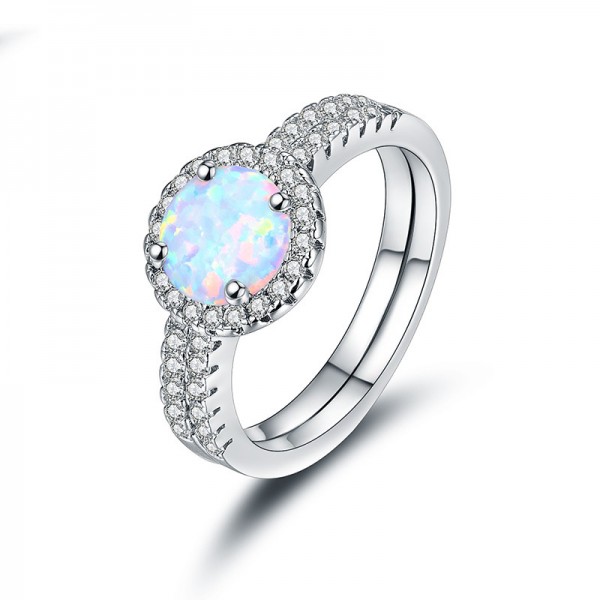 Set Opal Inlaid Zircon Ring Engagement Ring/Promise Ring