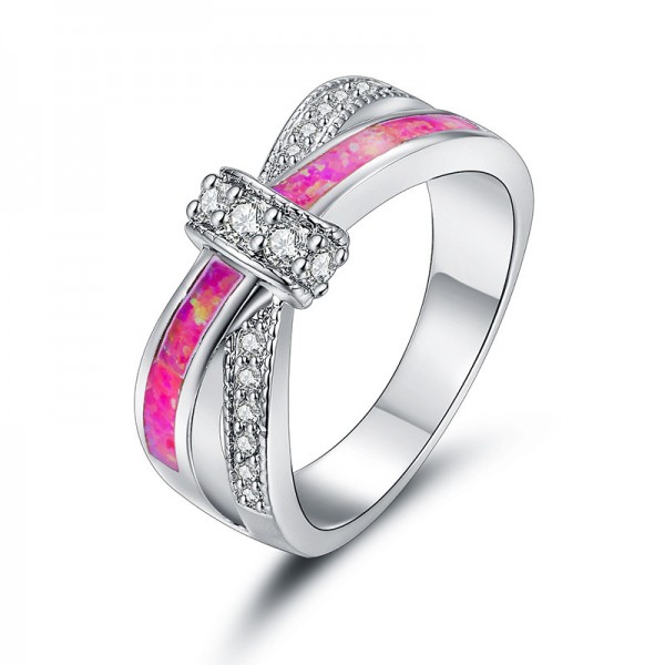 Fashion Pink Fire Opal Engagement Ring 