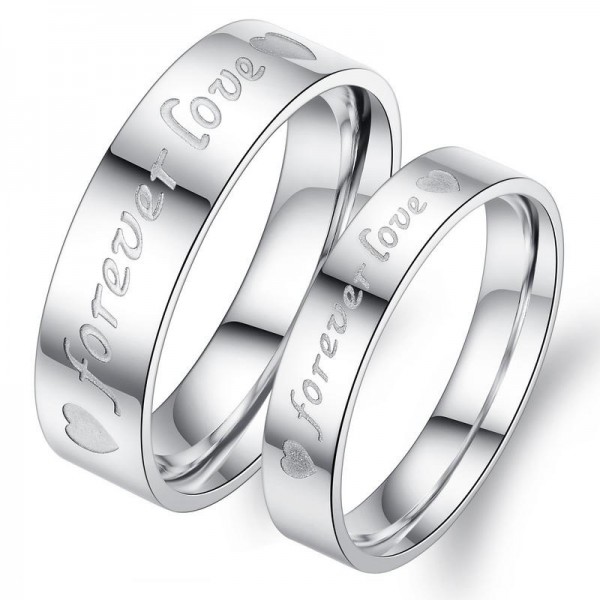 Titanium Silvery Ring For Couples Forever Love Engraved Simple and Fashion Heart Pattern