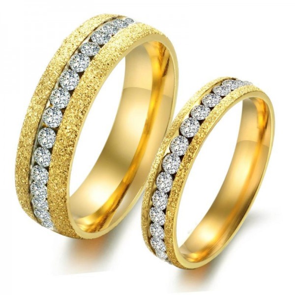 Titanium Golden Ring For Couples Inlaid Cubic Zirconia Luxury and Liberality Style