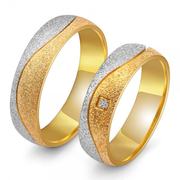 Titanium Silvery and Golden Ring For Couples Luxury and Fashion Dull Polish and Fluted Craft Inlaid Cubic Zirconia