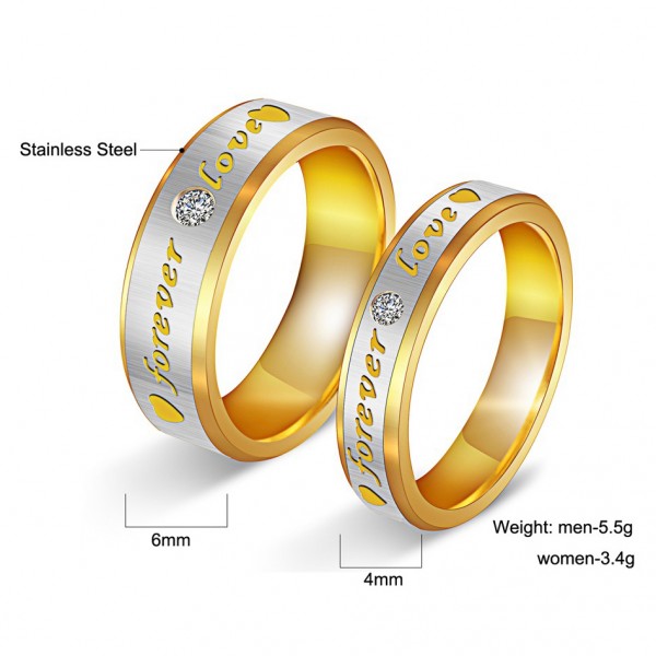 Titanium Silvery Ring For Couples Inlaid Cubic Zirconia Gold-plating Forever Love Engraved Simple and Sweet