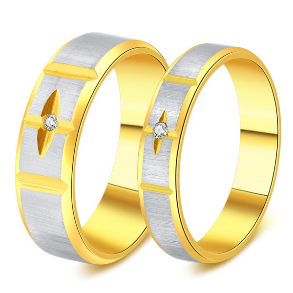 Titanium Silvery Ring For Couples Carving Cross Inlaid Cubic Zirconia Gold-plating Fashion and Liberality
