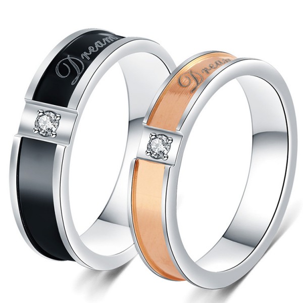 Titanium Black and Rose Gold Ring For Couples Inlaid Cubic Zirconia Exquisite and Fashion