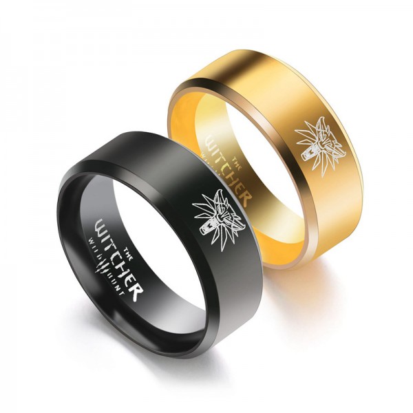 Titanium Black and Golden Ring For Couples Simple and Liberality Wolf Pattern Polish Craft