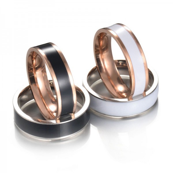 Titanium Black and White Ring For Couples Plating Rose Gold Simple and Fashion Style