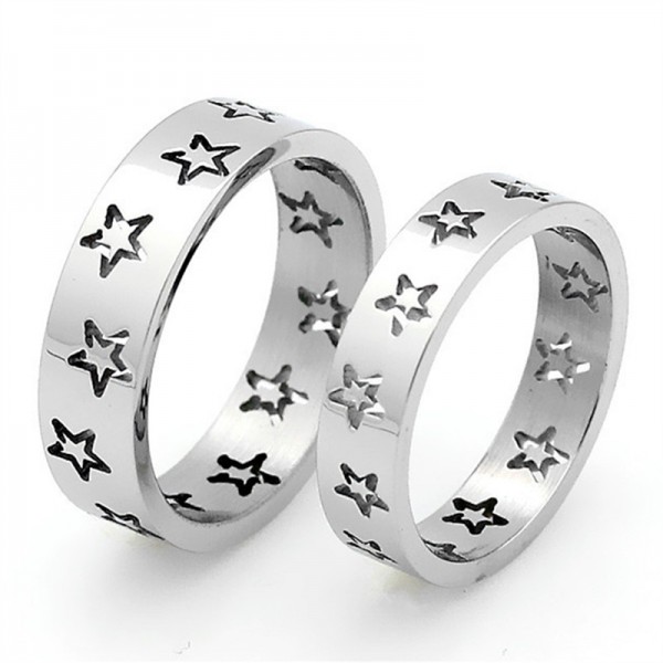 Titanium Silvery Ring For Couples Stars Design Simple and Fashion Hollow Out Craft