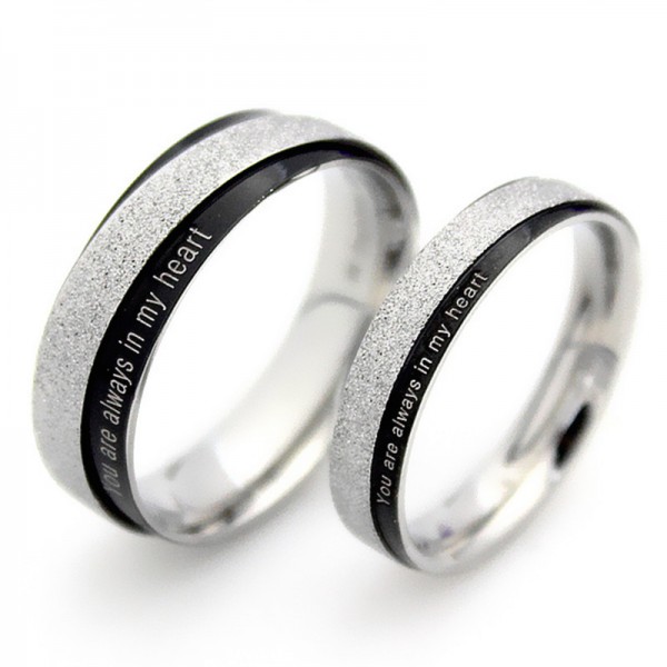 Titanium Silvery Ring For Couples Elegant and Liberality You Are Always In My Heart Engraved Dull Polish Craft