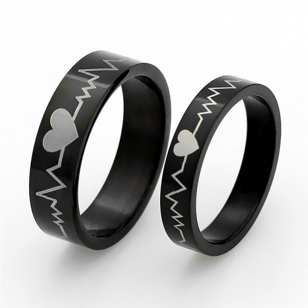 Black Stainless Steel Heartbeat Rings For Couples