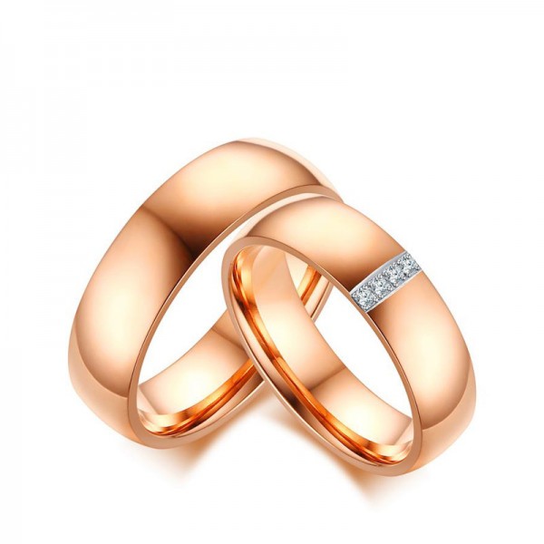 Titanium Rose Gold Ring For Couples Inlaid Cubic Zirconia Fashion and Liberality Polish Craft