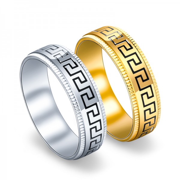 Titanium Silvery and Gold Ring For Couples the Great Wall Pattern Design Simple and Fashion Polish Craft