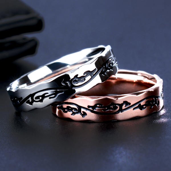 Titanium Rose Gold and Silvery Ring For Men Cool and Exquisite Pattern Highlight Personality