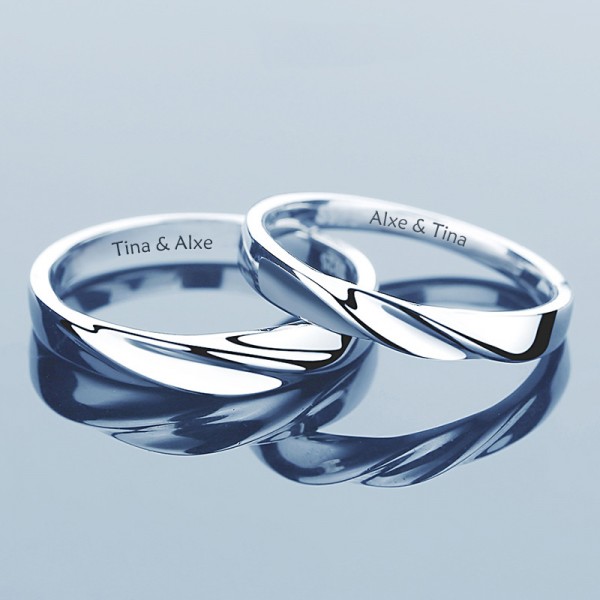 Sterling Silver Ring For Couples Waving Pattern Simple and Fashion Style 