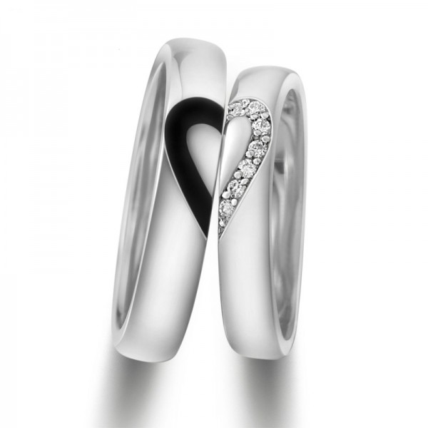 Heart-Shaped Design S925 Sterling Silver Inlaid Cubic Zirconia Couple Rings