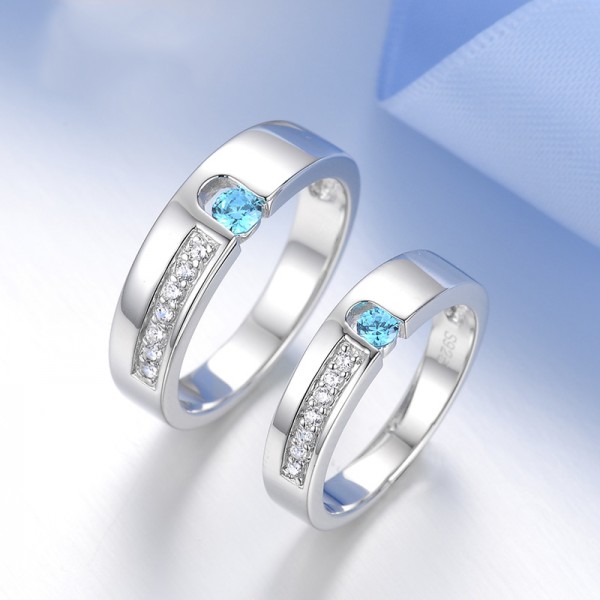 S925 Sterling Silver Inlaid Cubic Zirconia Couple Rings
