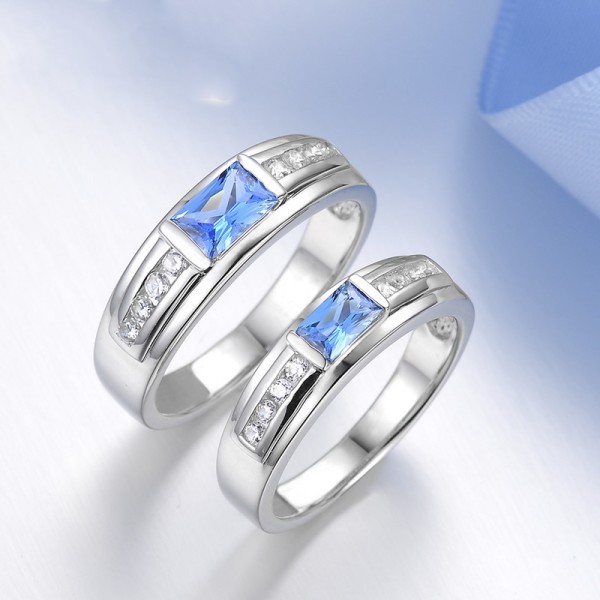 Exquisite S925 Sterling Silver Inlaid Cubic Zirconia Couple Rings Luxury and Fashion Style