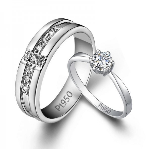 S925 Sterling Silver Cubic Zirconia White Sapphire Silver Couple Rings Luxury and Liberality Style