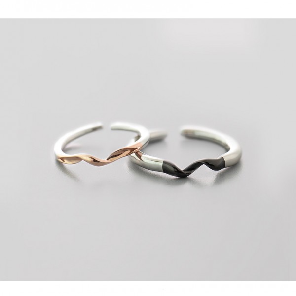 Sterling Silver Black and Rose Gold Open Rings For Couples