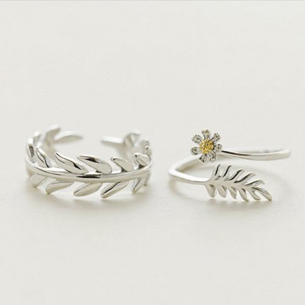 Sterling Silver Silver Opening Lap Rings For Couples Flower and Leaf Design