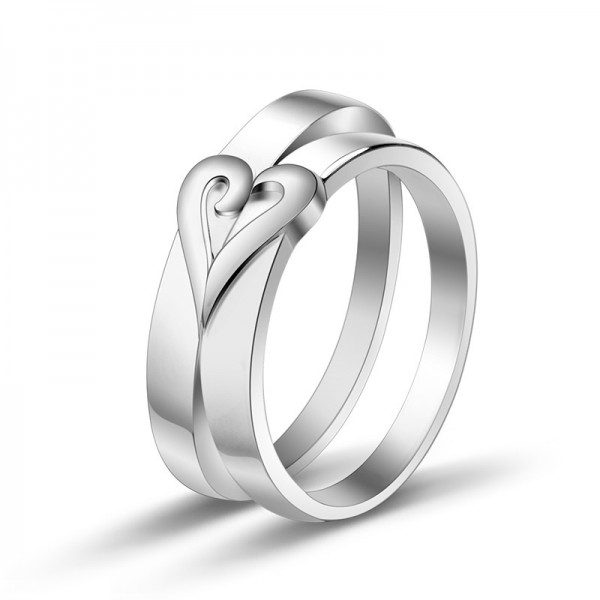 S925 Sterling Silver Love Heart Design Silver Rings For Couples