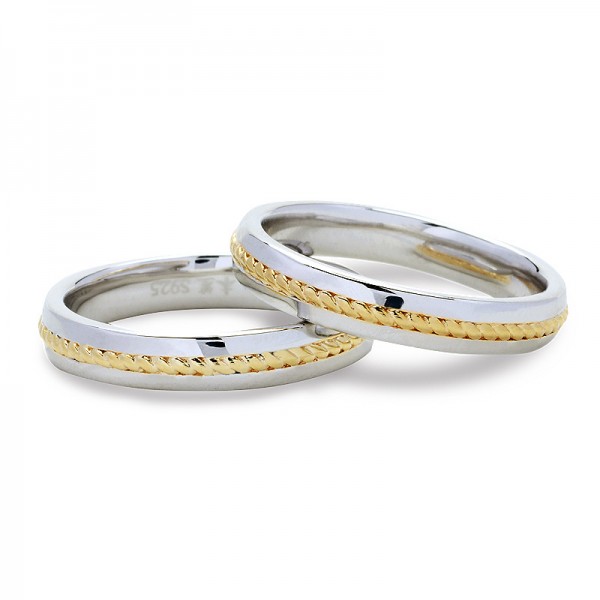 S925 Sterling Silver Gold Couple Rings Weaving Pattern Leisure Style