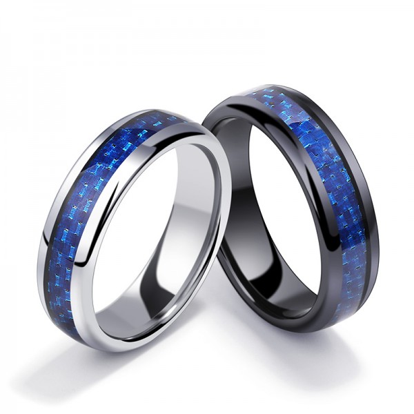 Tungsten Blue Ring For Couples Inlaid Carbon Fiber Luxury and Liberality Polish Craft