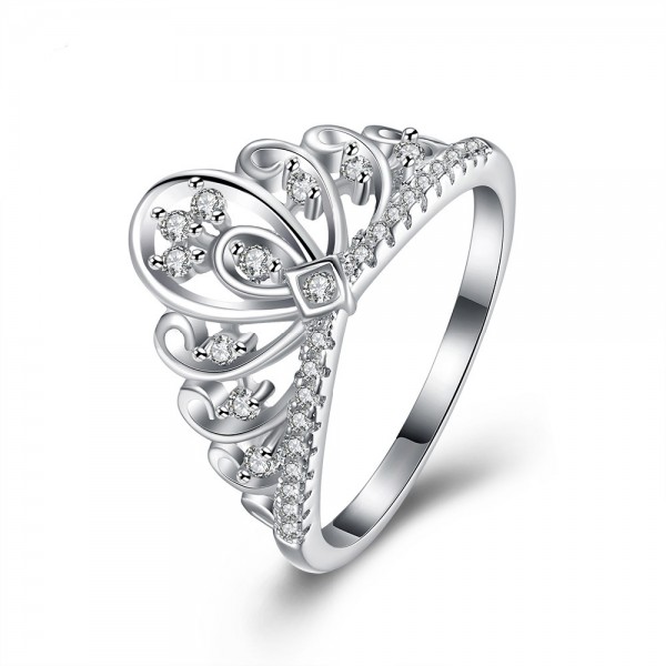 Stylish S925 Sterling Silver Ring Crown Diamond Ring