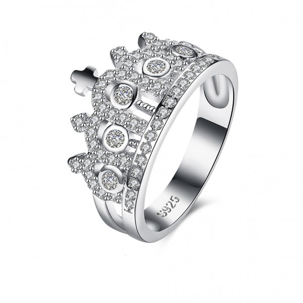 S925 Silver Ring Fashion Retro Crown Diamond Ring