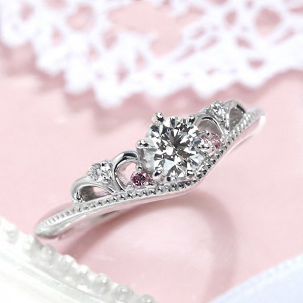 Princess Crown Silver Diamond Engagement Ring