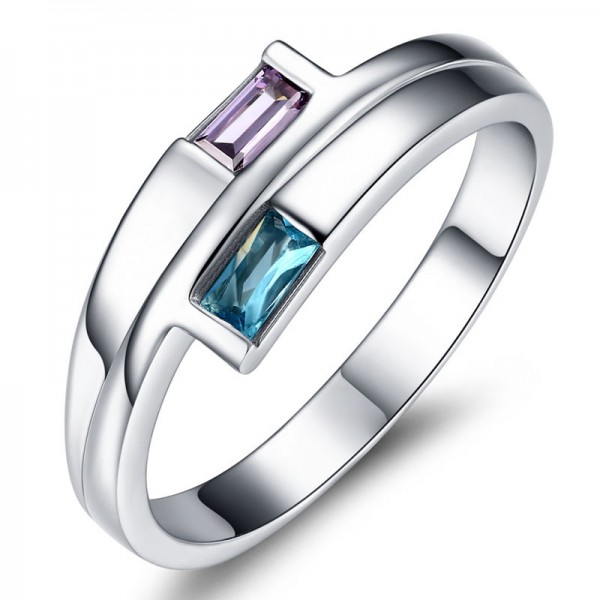 Sterling Silver Gold Plated Emerald Cubic Zirconia Aquamarine Amethyst Sliver Rings