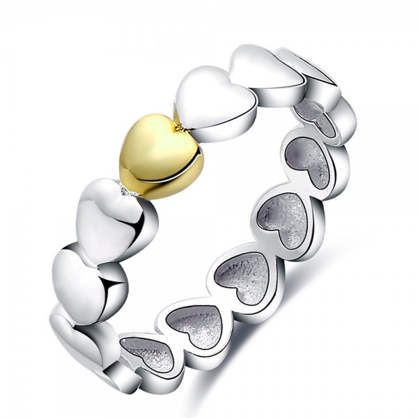 Sterling Silver Gold Plated Double Color Hearts Sliver Rings