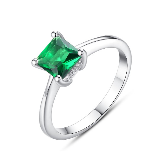 Sterling Silver Gold Plated Princess Cubic Zirconia Emerald Sliver Rings