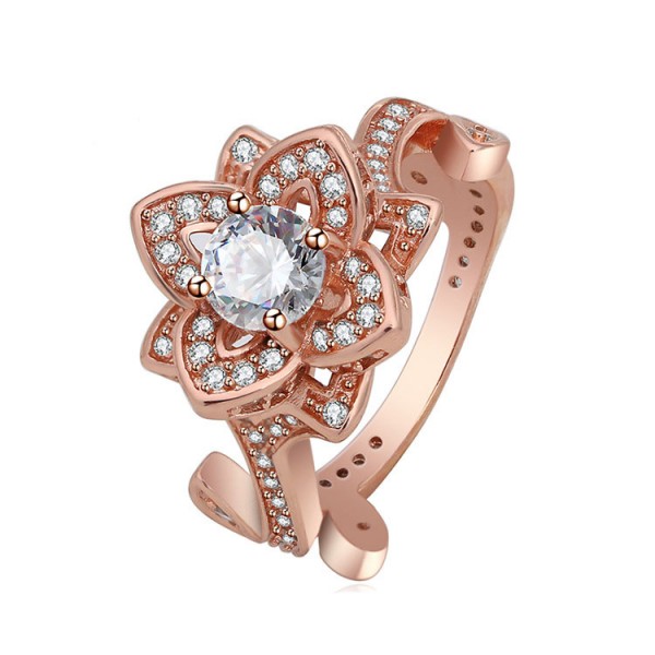 Rose Gold Plating S925 Sterling Silver Stereoscopic Flower Cz Rings