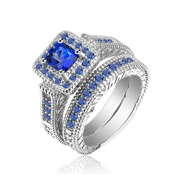 Blue Cubic Ziroconia S925 Sterling Silver Wedding Sets