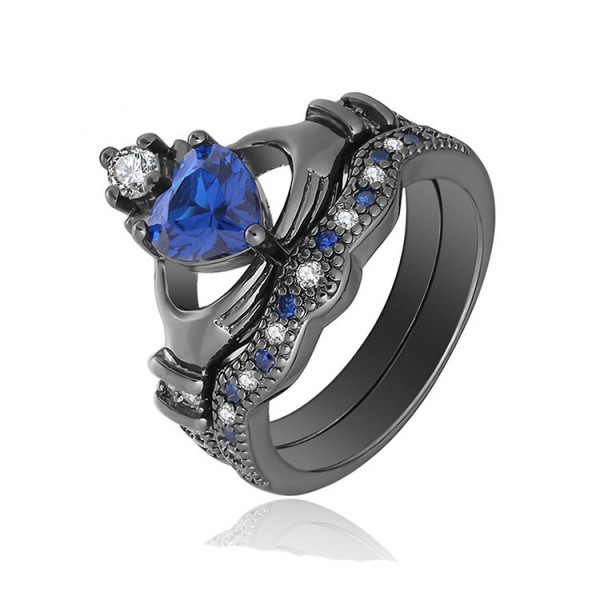 Heart Shaped S925 Sterling Silver Blue Cz Pomise Rings