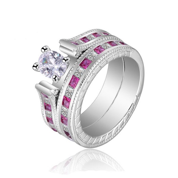 Oval Shaped S925 Platinum Plating Rings Wedding Sets