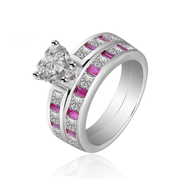 Heart Shaped S925 Sterling Silver White Cz Wedding Rings Sets