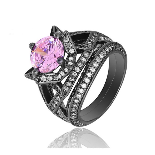 S925 Sterling Silver Black Gold Plating Pink Cubic Zirconia Ring