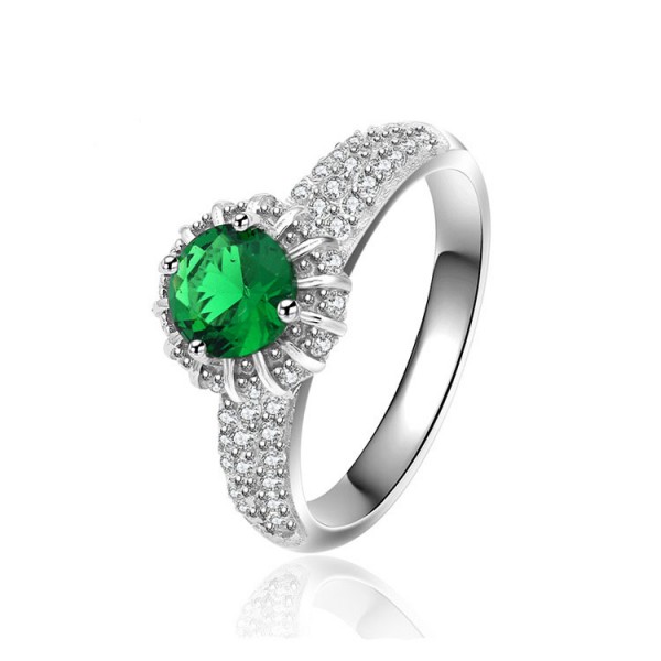 Round Emerald Cubic Zirconia S925 Sterling Silver Rings