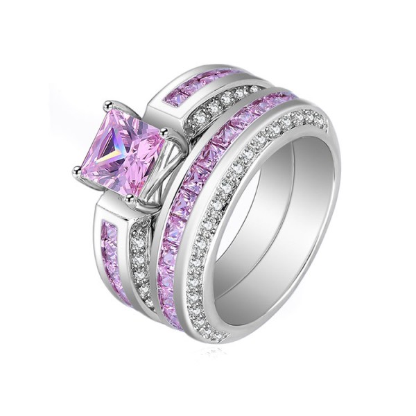 Fashion Design Pink Sapphire Princess Cut Wedding Rings