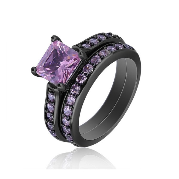 Black Gold Plating S925 Sterling Silver Pink Cz Wedding Promise Rings