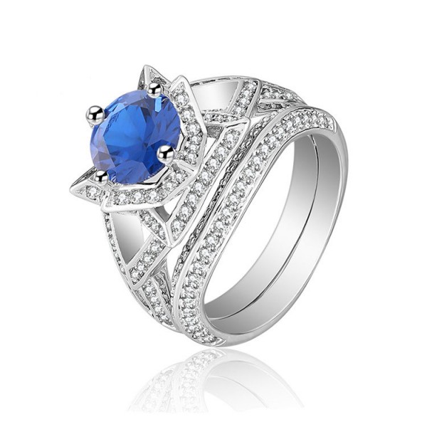 Vogue Blue Cz 925S Flower Design Wedding Promise Rings