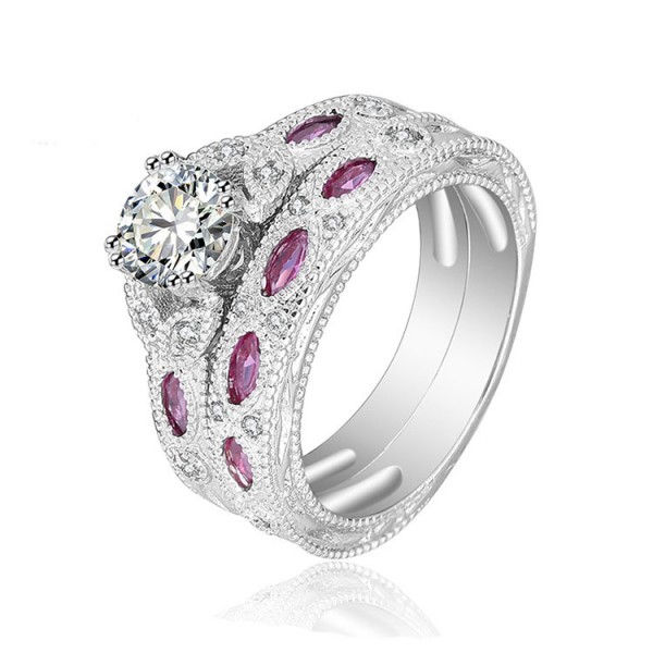 S925 Sterling Silver Round White Sapphire Cz Rings Wedding Sets