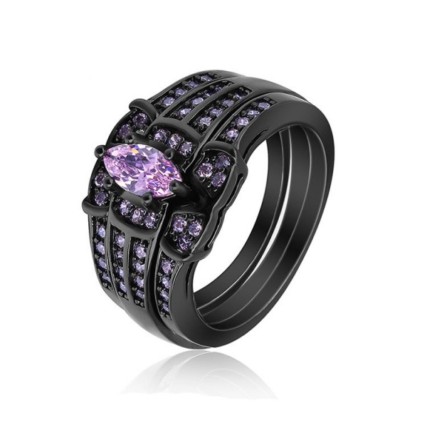 S925 Marquise Pink Sapphire Black Gold Plating Wedding Sets Rings