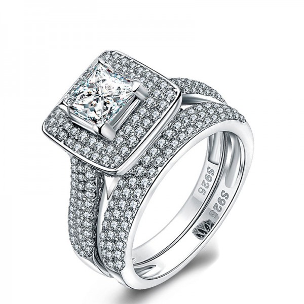 Terrific S925 Sterling Silver Radiant Cubic Zirconia Bridal Ring