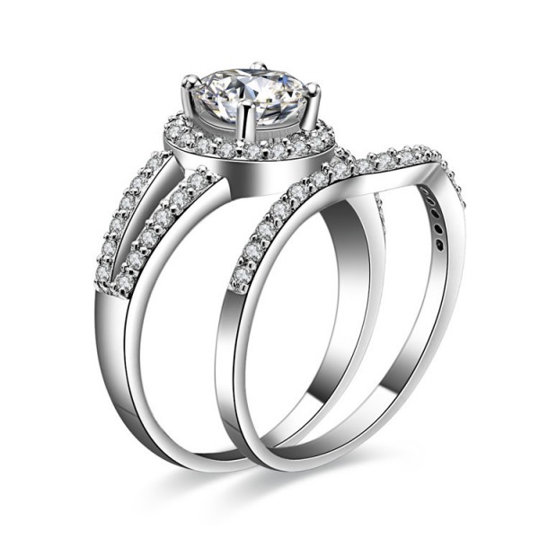 New Design S925 Sterling Silver Cubic Zirconia Engagement Ring Set