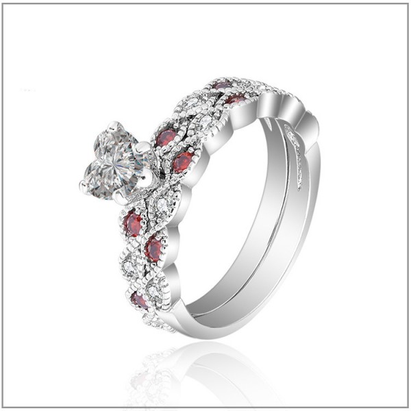 Wonderful S925 Sterling Silver Heart Cubic Zirconia  Bridal Ring Set