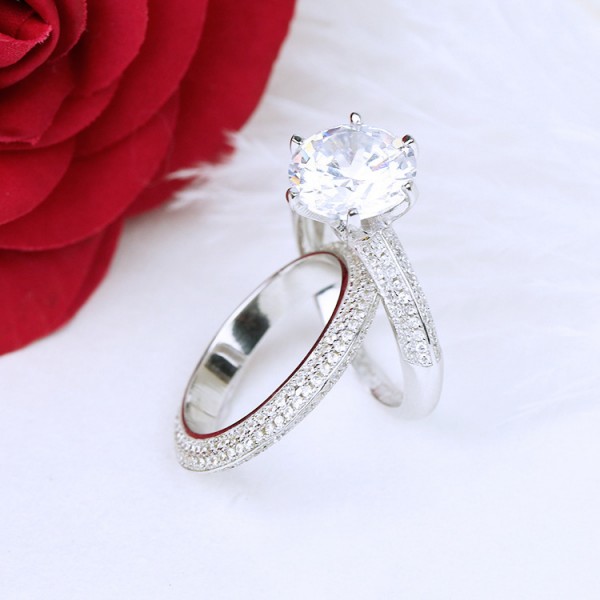 Nice S925 Sterling Silver Round Cubic Zirconia Bridal Ring Set